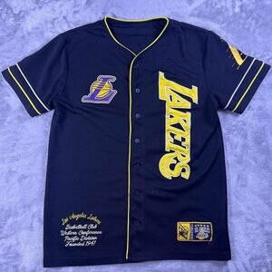 LA Lakers Ultra Game Jersey Small Medium Black Button Front NBA Basketball